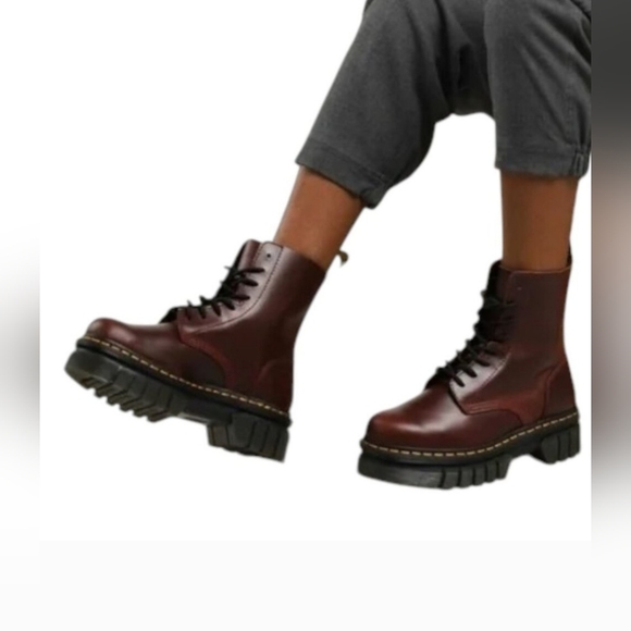 Dr. Martens Audrick Burgundy  Leather Platform Boots Size 39 US 8 - Picture 9 of 14